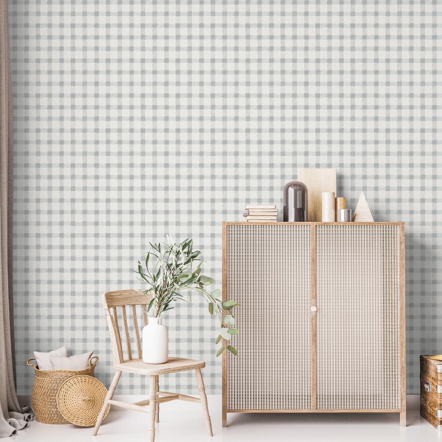 Grey Country Gingham, Wallpaper