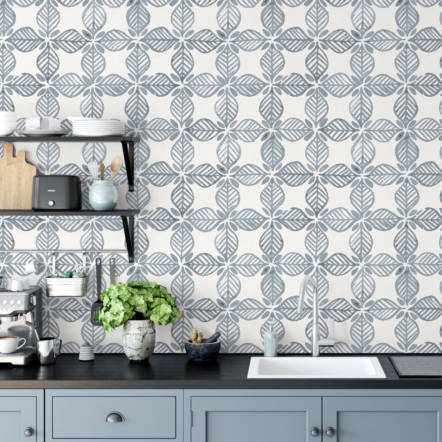 Fresh Farmhouse Pattern Blue, Wallpaper