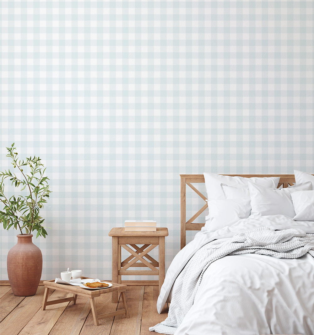 Light Blue Gingham Wallpaper