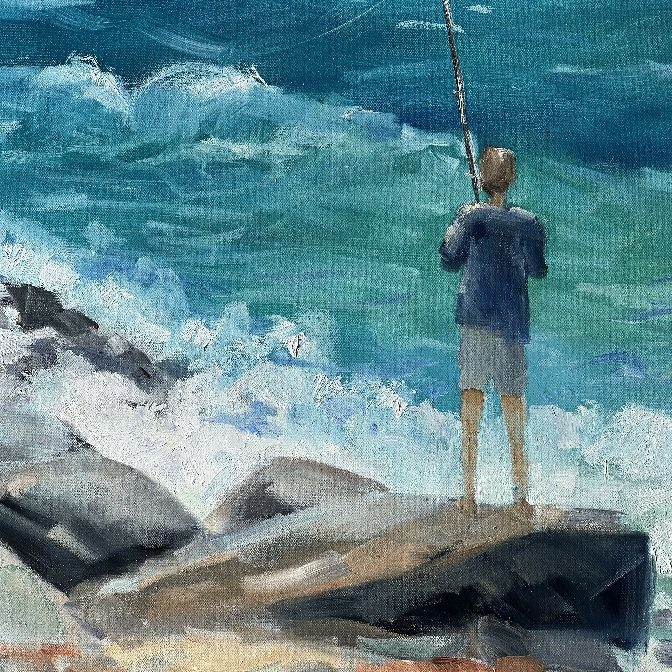 Fishing at Cape Leeuwin, Western Australia, Original Hand-Painted Canvas By Meredith Howse