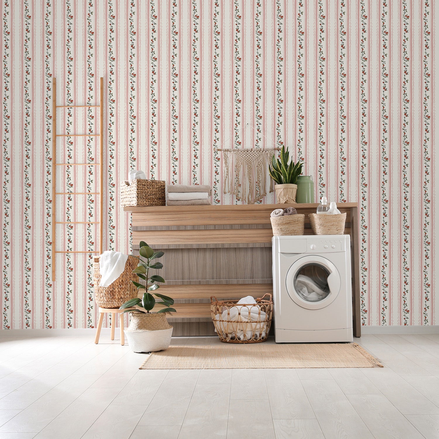 Farmhouse Stripes Pink, Wallpaper