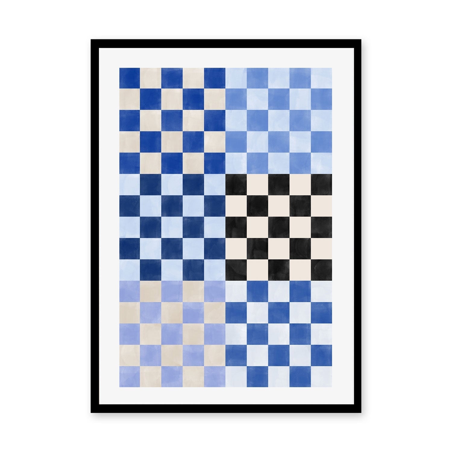 wall-art-print-canvas-poster-framed-Blue Checkered Pattern , By Elena Ristova-GIOIA-WALL-ART