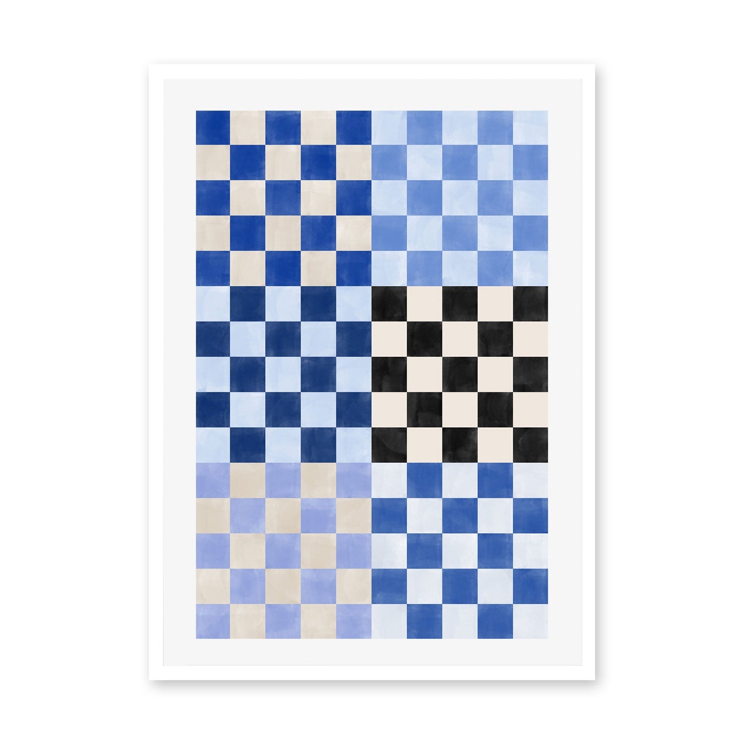 wall-art-print-canvas-poster-framed-Blue Checkered Pattern , By Elena Ristova-GIOIA-WALL-ART