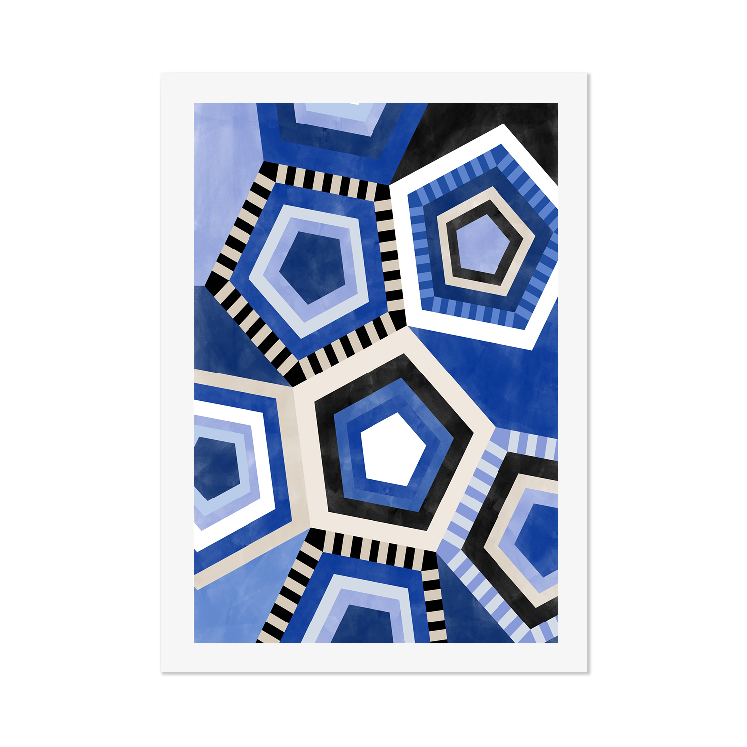 wall-art-print-canvas-poster-framed-Blue Pentagons , By Elena Ristova-GIOIA-WALL-ART