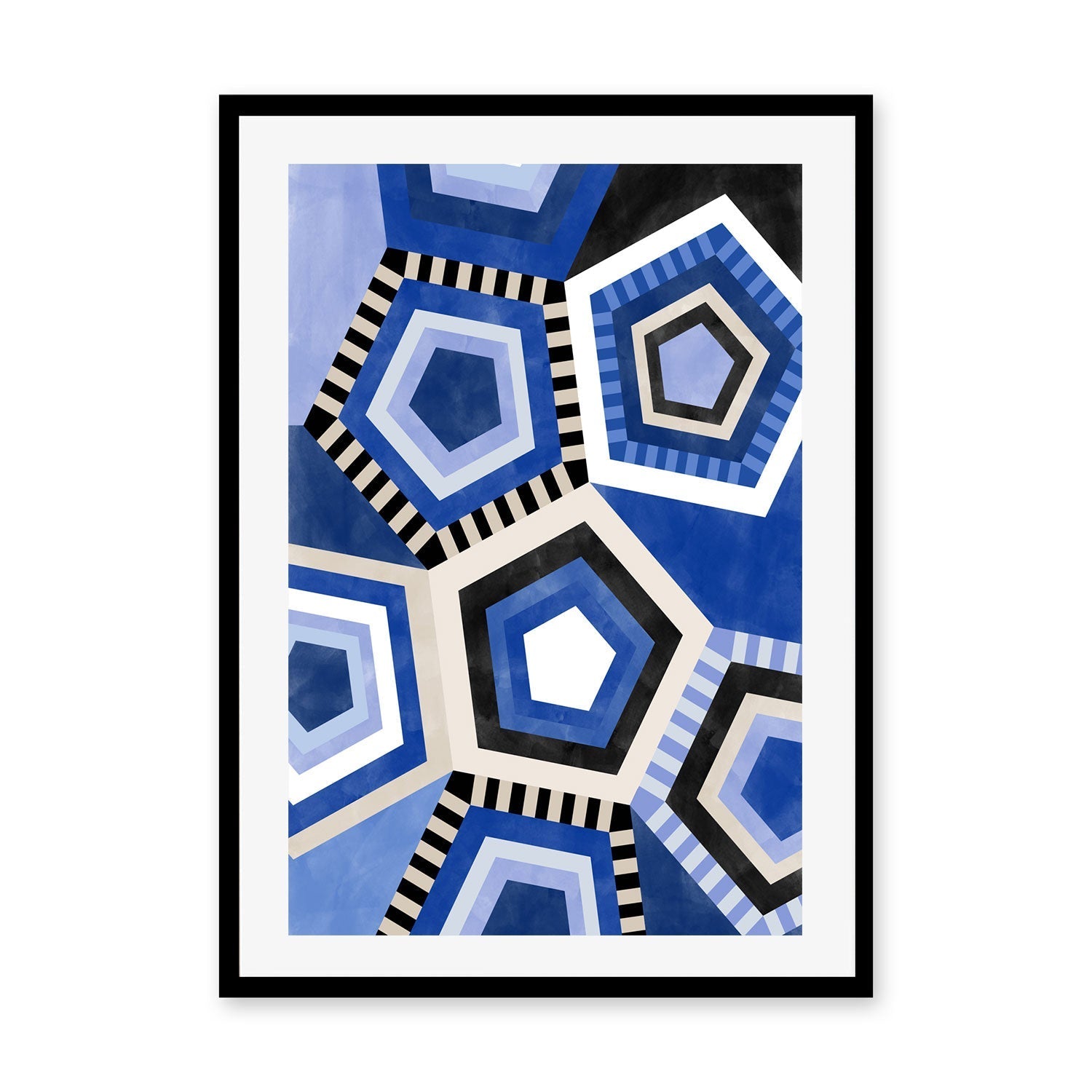 wall-art-print-canvas-poster-framed-Blue Pentagons , By Elena Ristova-GIOIA-WALL-ART