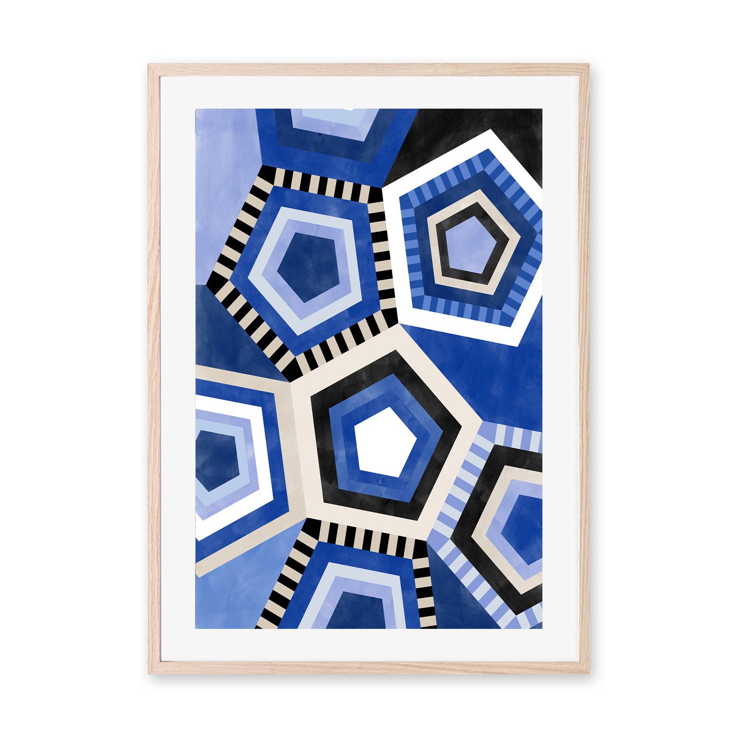 wall-art-print-canvas-poster-framed-Blue Pentagons , By Elena Ristova-GIOIA-WALL-ART