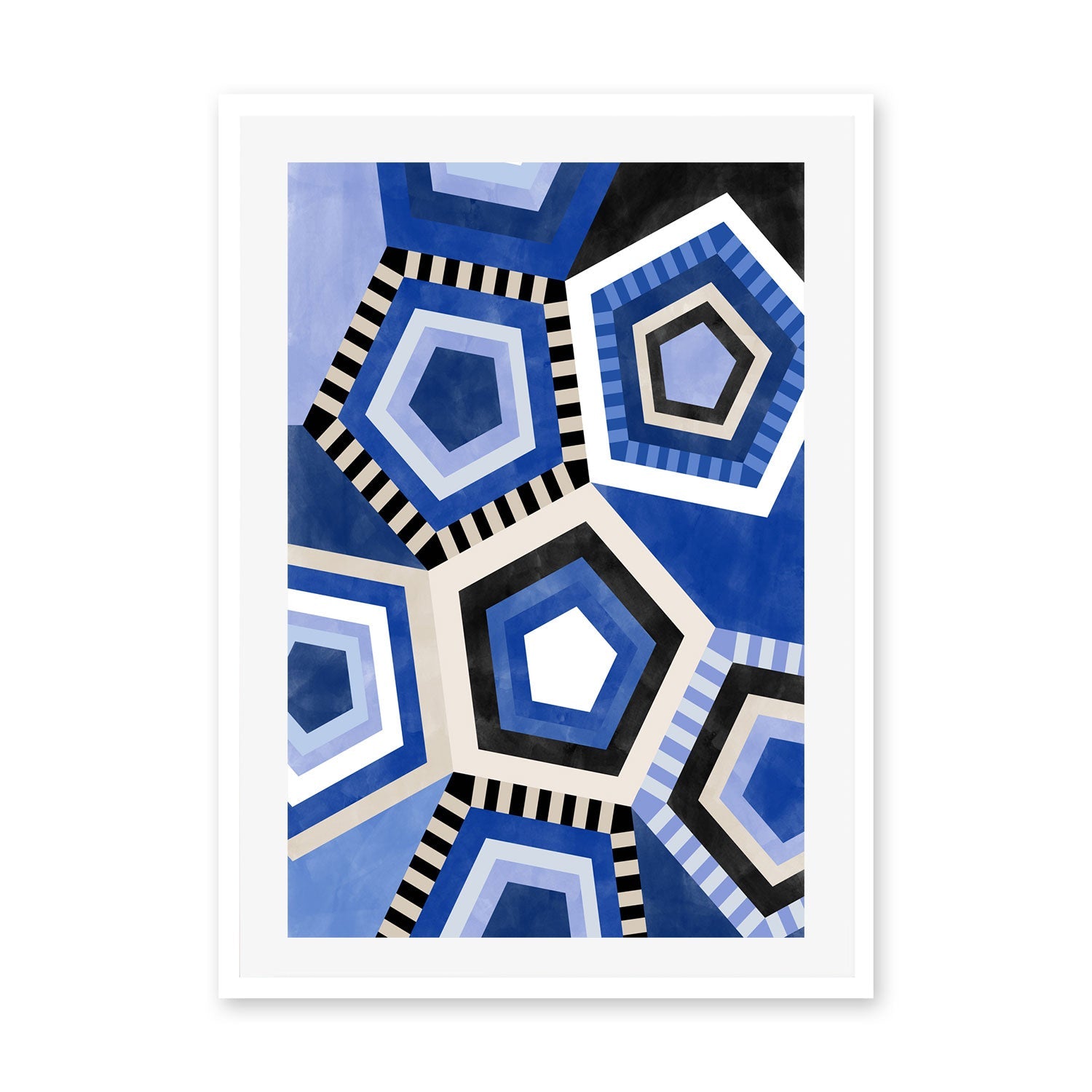 wall-art-print-canvas-poster-framed-Blue Pentagons , By Elena Ristova-GIOIA-WALL-ART