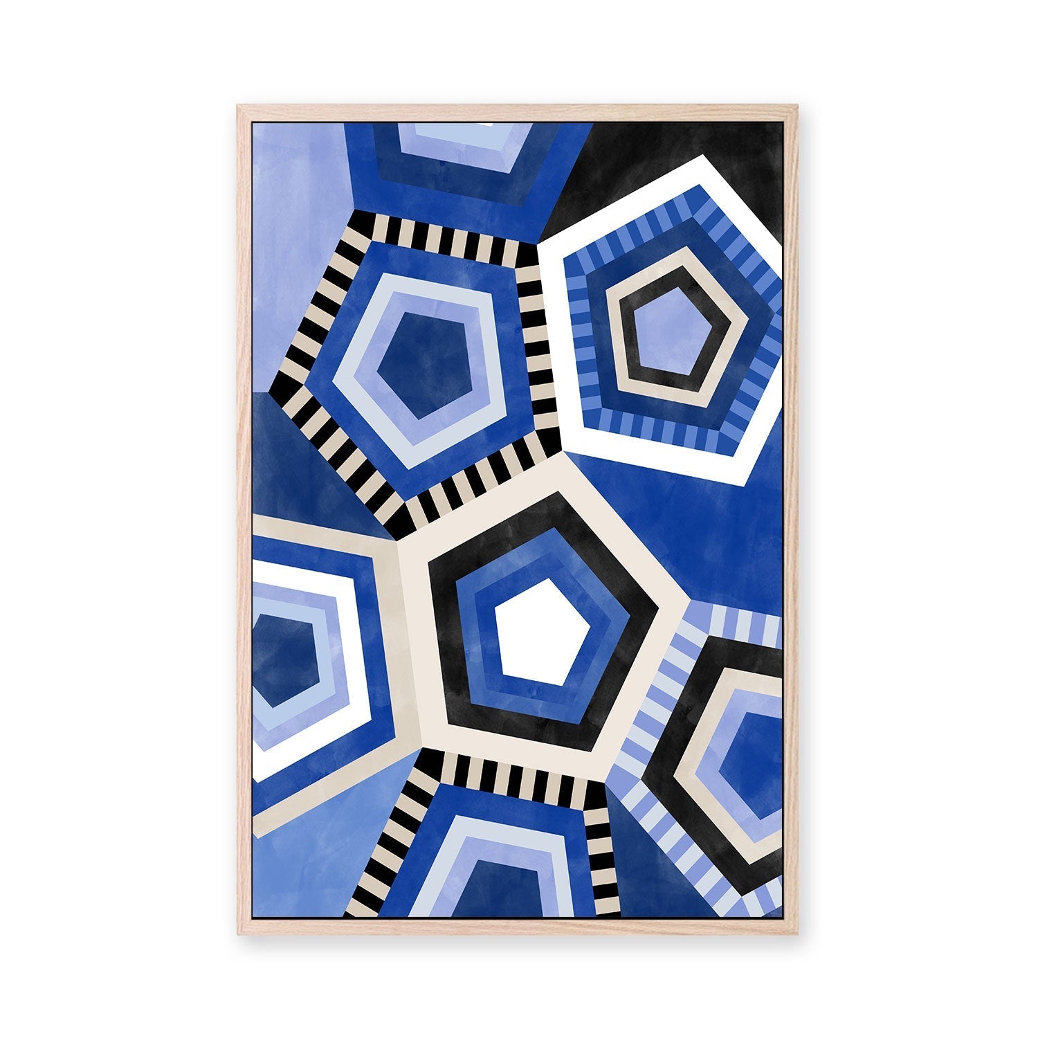 wall-art-print-canvas-poster-framed-Blue Pentagons , By Elena Ristova-GIOIA-WALL-ART