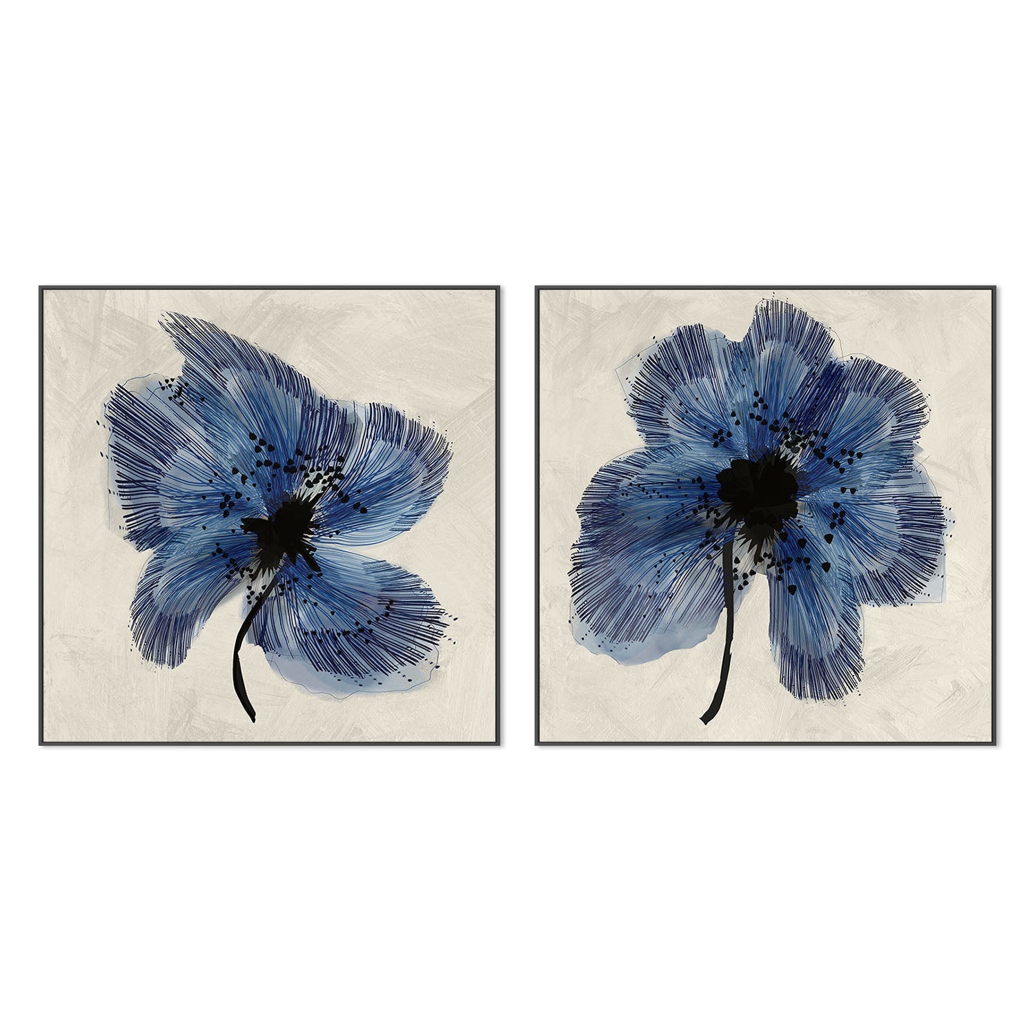 wall-art-print-canvas-poster-framed-Blue Petals, Style A & B, Set Of 2 , By Cartissi-3