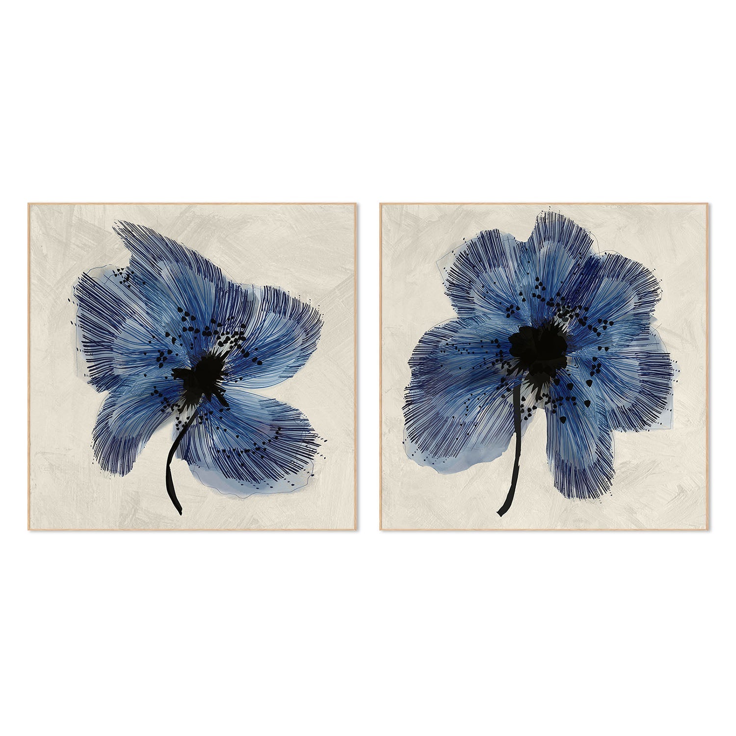 wall-art-print-canvas-poster-framed-Blue Petals, Style A & B, Set Of 2 , By Cartissi-4