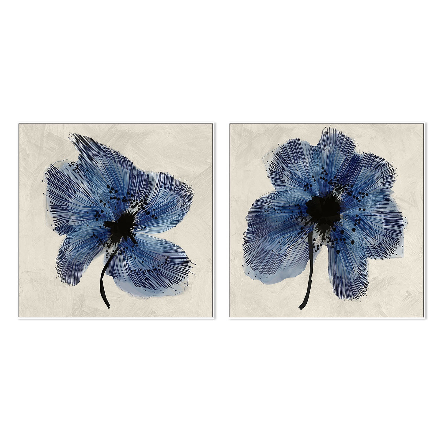 wall-art-print-canvas-poster-framed-Blue Petals, Style A & B, Set Of 2 , By Cartissi-5