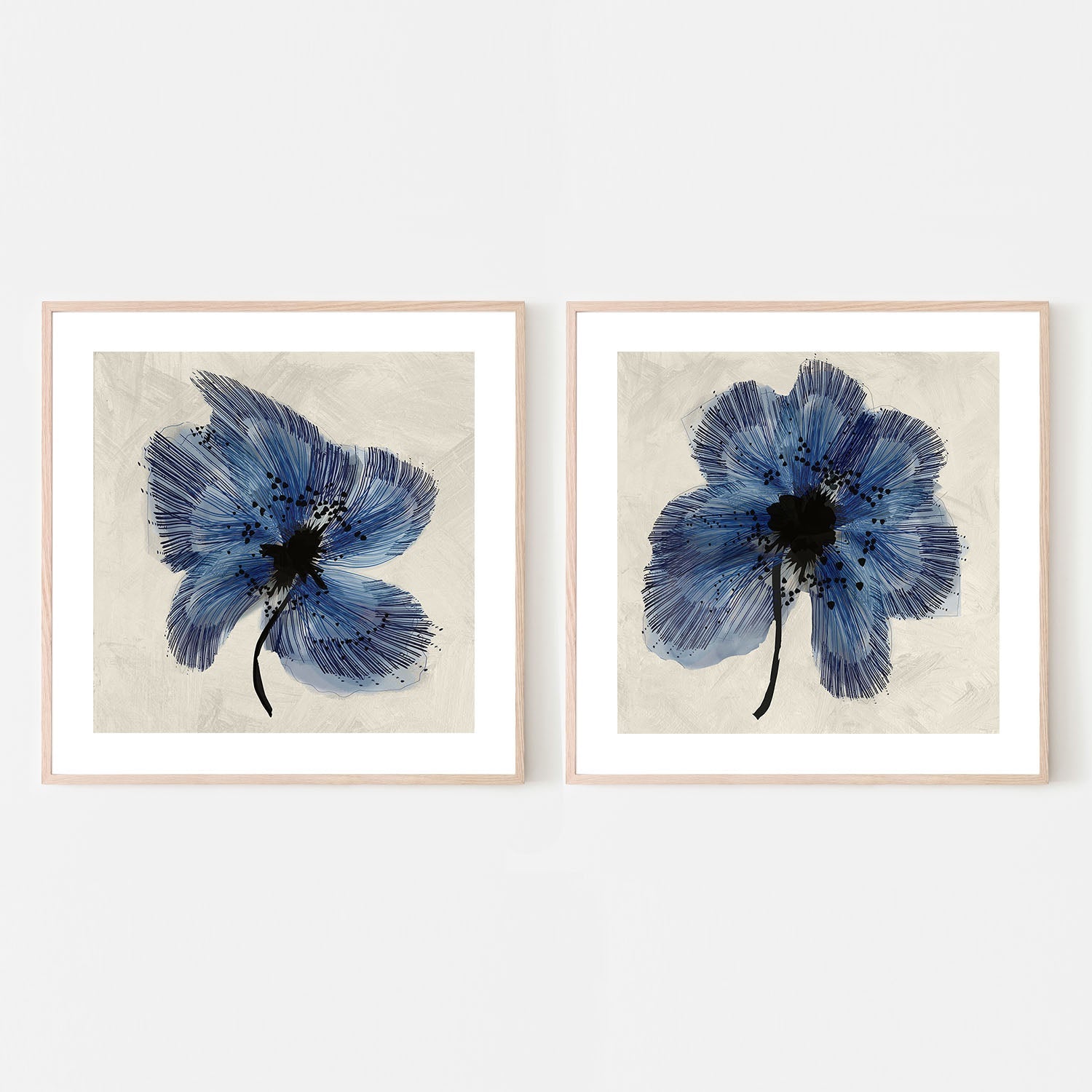 wall-art-print-canvas-poster-framed-Blue Petals, Style A & B, Set Of 2 , By Cartissi-6