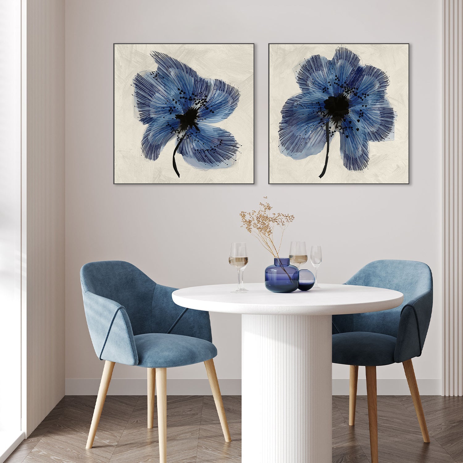 wall-art-print-canvas-poster-framed-Blue Petals, Style A & B, Set Of 2 , By Cartissi-7