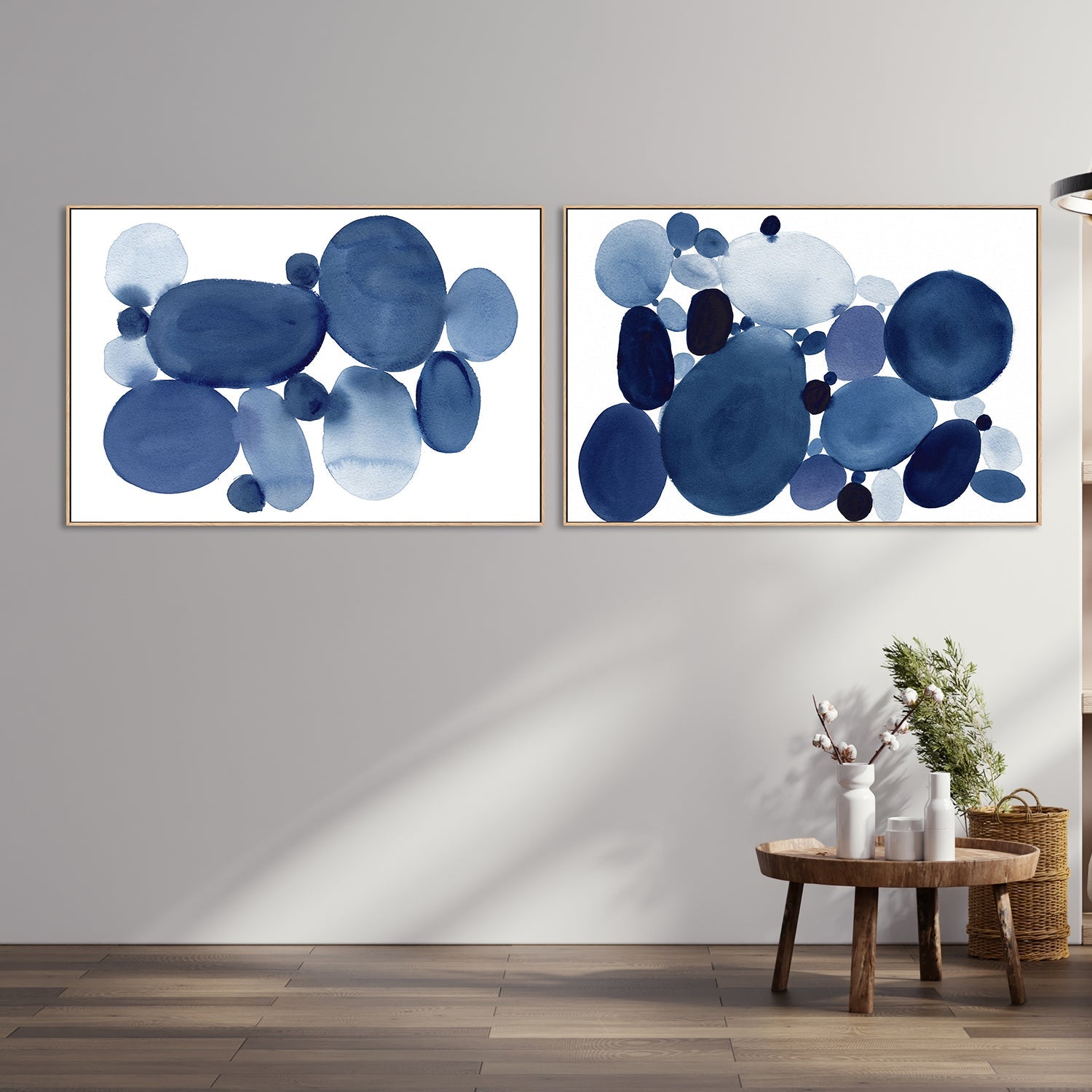 wall-art-print-canvas-poster-framed-Blue Watercolor Stones, Style A& B, Set Of 2 , By Danushka Abeygoda-2