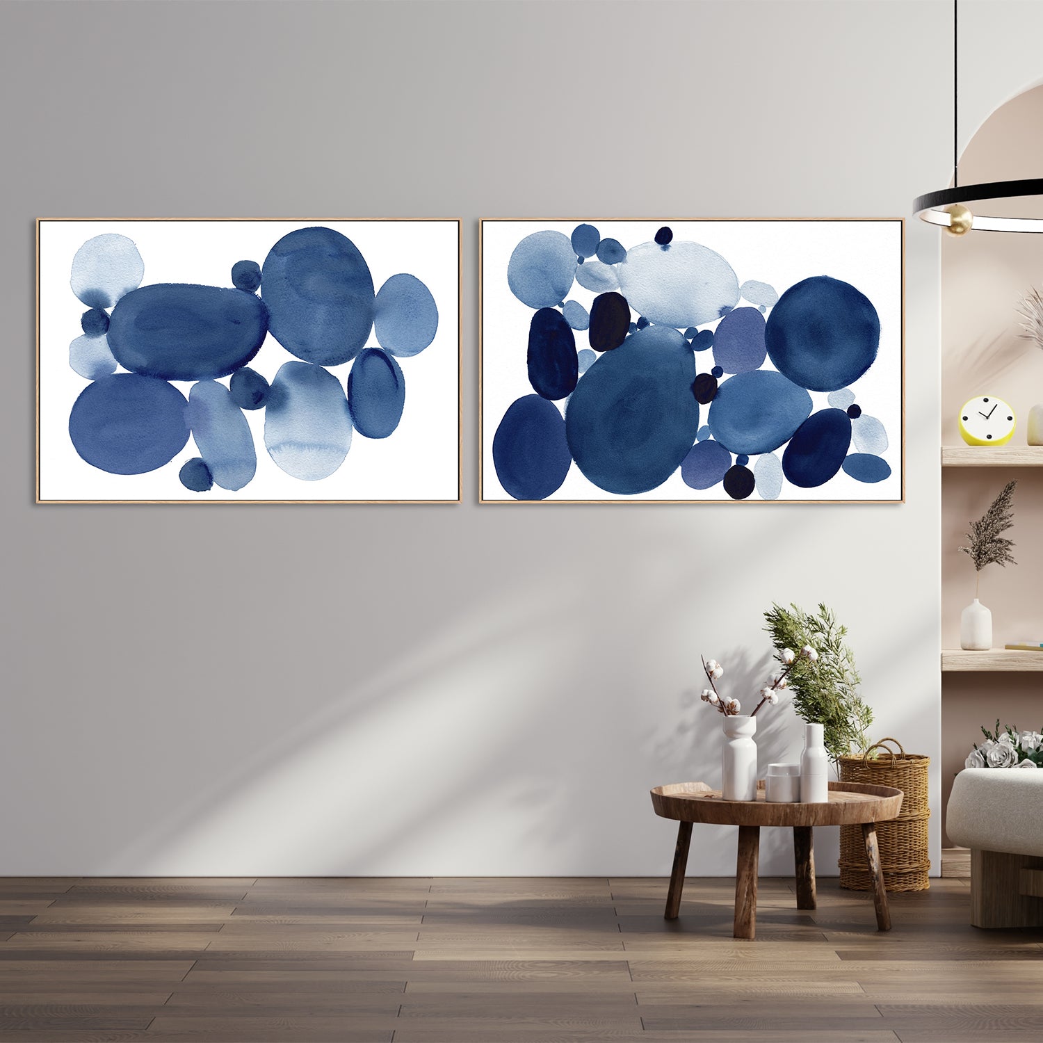 wall-art-print-canvas-poster-framed-Blue Watercolor Stones, Style A& B, Set Of 2 , By Danushka Abeygoda-7