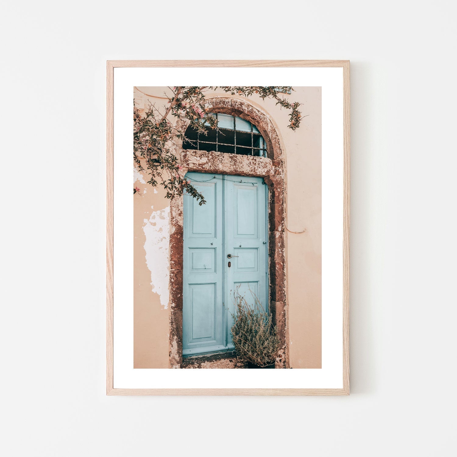 Bougainvillea flower and blue door in Santorini, Style C-Gioia-Prints-Framed-Canvas-Poster-GIOIA-WALL-ART