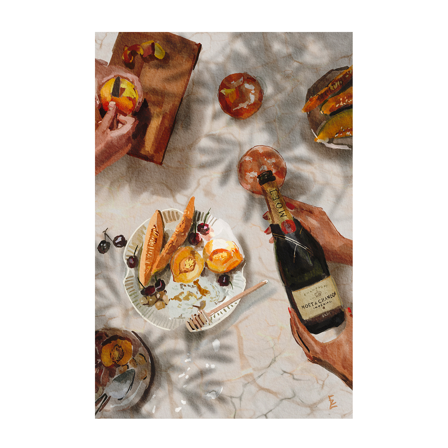 wall-art-print-canvas-poster-framed-Champagne & Peaches , By Ekaterina Zagorska-1