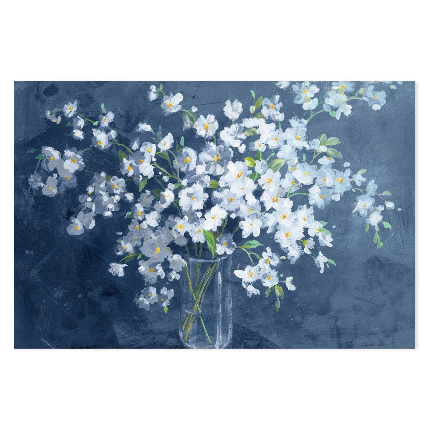 wall-art-print-canvas-poster-framed-Fresh White Bouquet Dark Blue-by-Danhui Nai-Gioia Wall Art