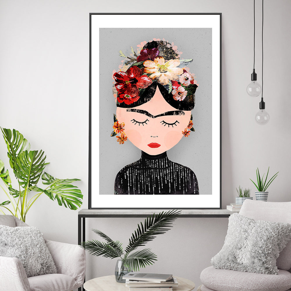 wall-art-print-canvas-poster-framed-Frida, Grey Version , By Treechild-GIOIA-WALL-ART