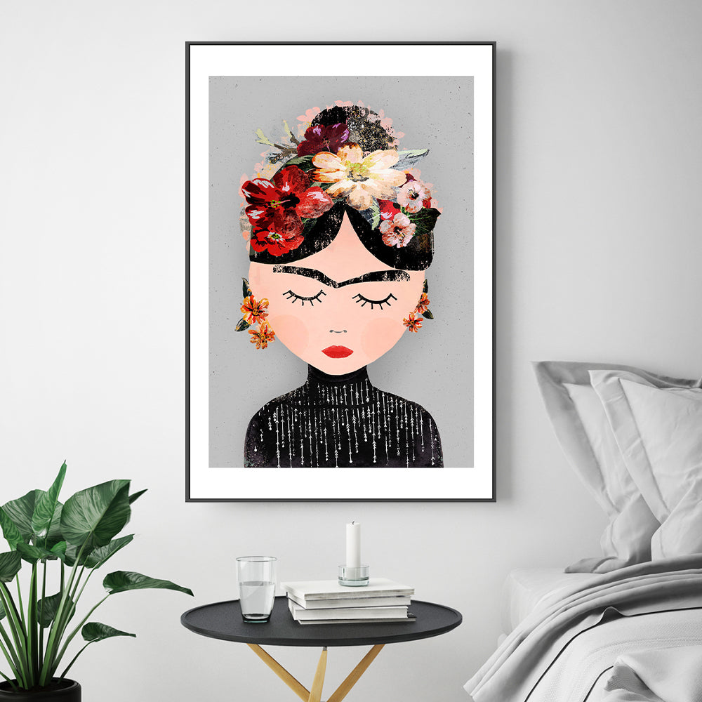 wall-art-print-canvas-poster-framed-Frida, Grey Version , By Treechild-GIOIA-WALL-ART