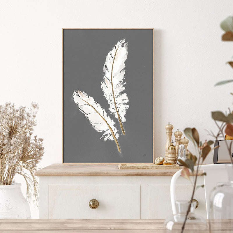 Gold Feathers III on Grey Poster Print by Chris Paschke - Item