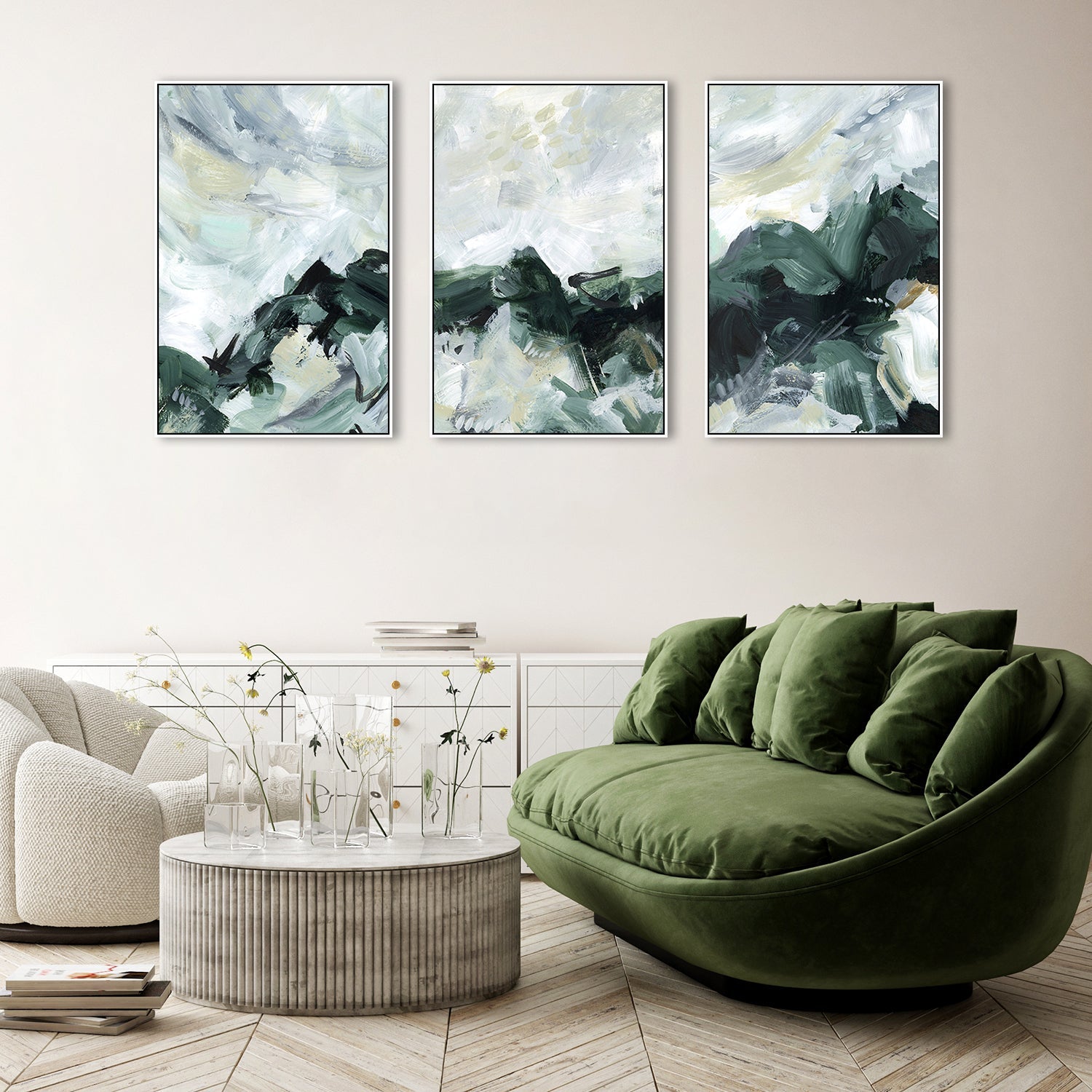 wall-art-print-canvas-poster-framed-Green Mountain, Set Of 3-by-Emily Wood-Gioia Wall Art