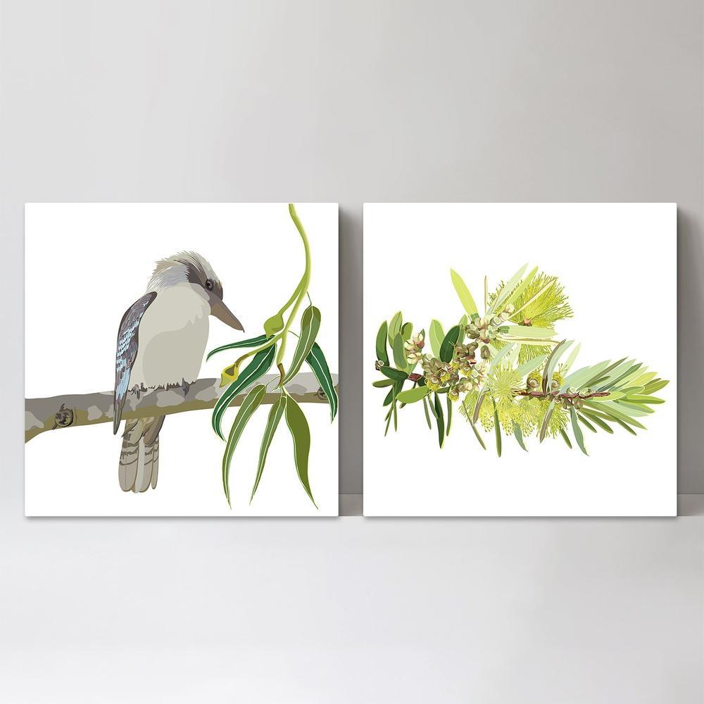 wall-art-print-canvas-poster-framed-Kookaburra And Eucalyptus, Set Of 2-by-Gioia Wall Art-Gioia Wall Art