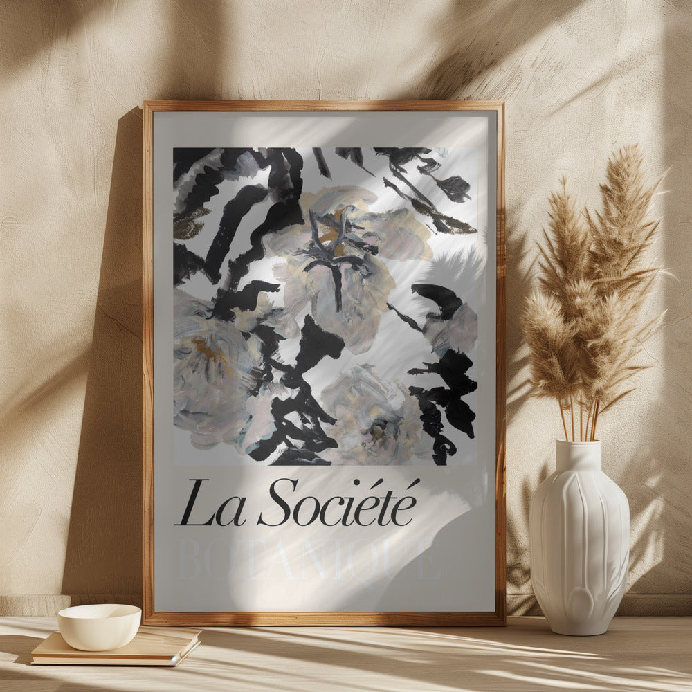 wall-art-print-canvas-poster-framed-La Société Botanique Balck and White and Cream Flowers 2 , By cartissi-2