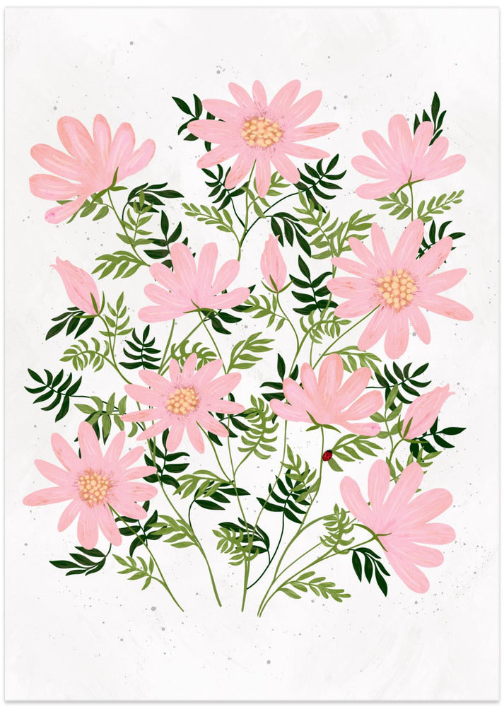 wall-art-print-canvas-poster-framed-Ladybug flowers pink , By EMELIEmaria-1