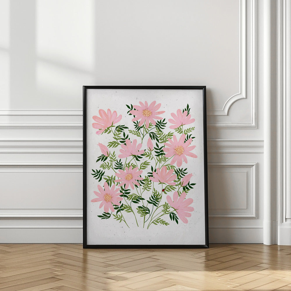 wall-art-print-canvas-poster-framed-Ladybug flowers pink , By EMELIEmaria-2