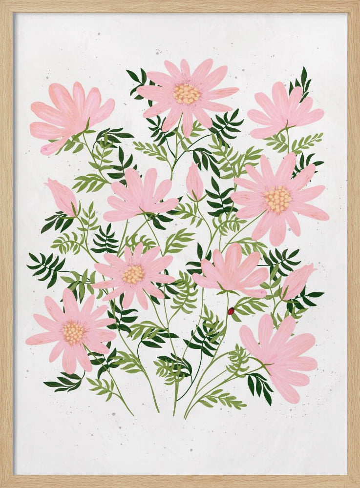 wall-art-print-canvas-poster-framed-Ladybug flowers pink , By EMELIEmaria-4