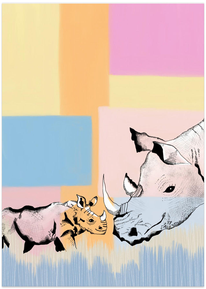 wall-art-print-canvas-poster-framed-Mama Rhino and Baby , By Art by the Ocean-1