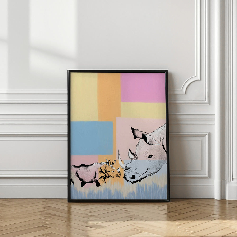 wall-art-print-canvas-poster-framed-Mama Rhino and Baby , By Art by the Ocean-2