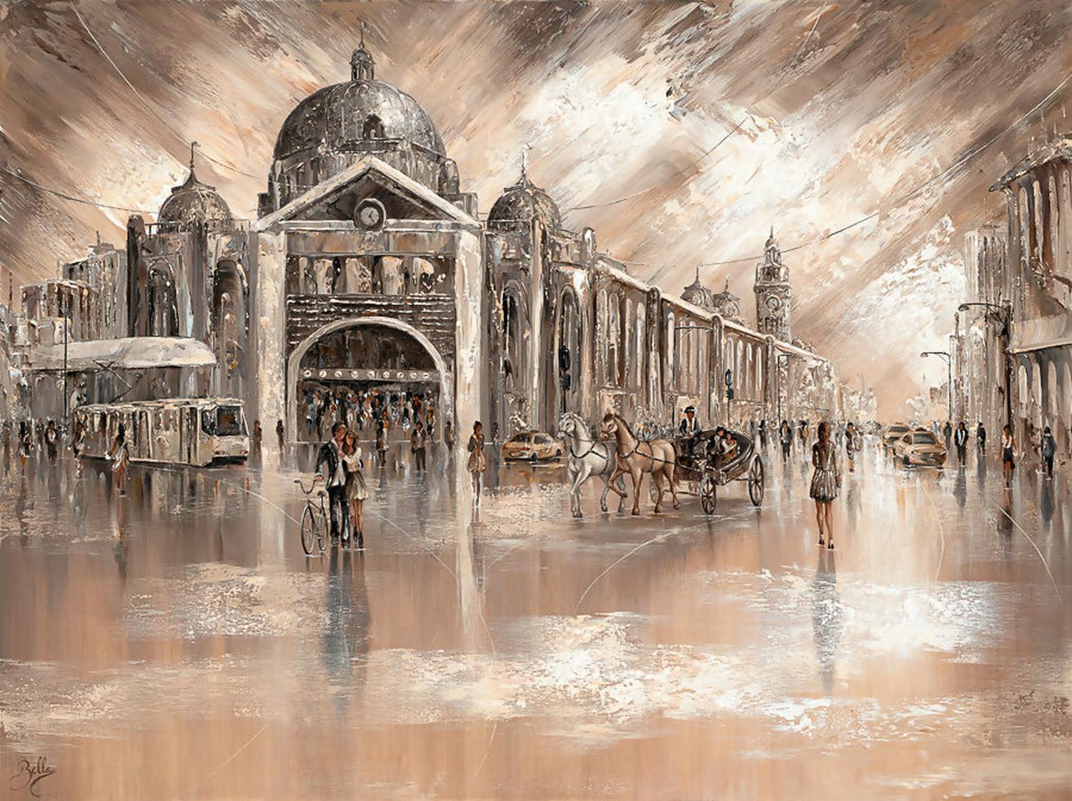 wall-art-print-canvas-poster-framed-Melbourne Vibes, Flinders Station, Original Hand-Painted Canvas By Isabella Karolewicz , By Isabella Karolewicz-2