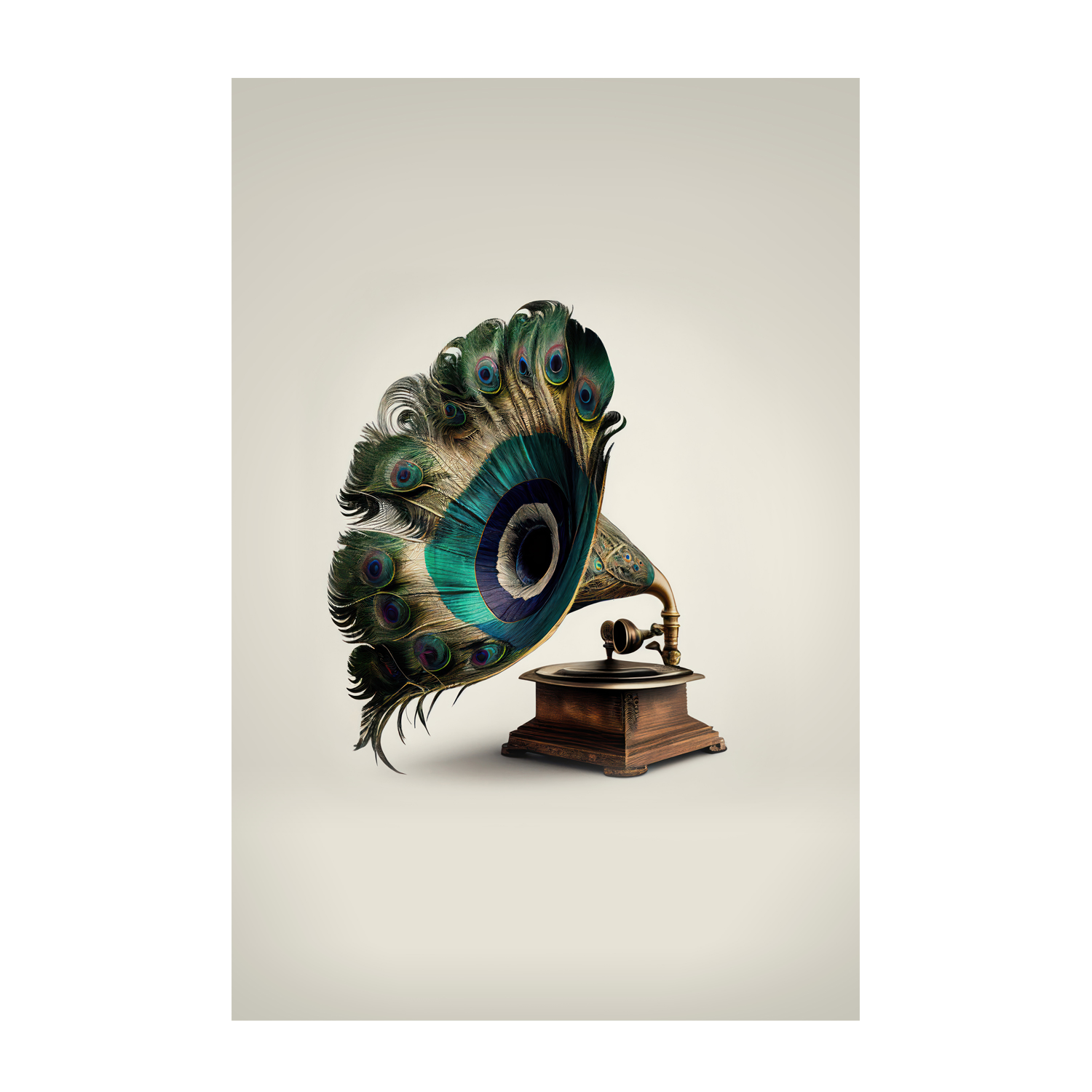 wall-art-print-canvas-poster-framed-Peacock Gramaphone-GIOIA-WALL-ART