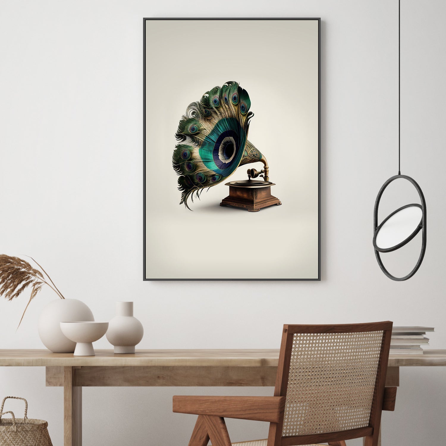 wall-art-print-canvas-poster-framed-Peacock Gramaphone-GIOIA-WALL-ART