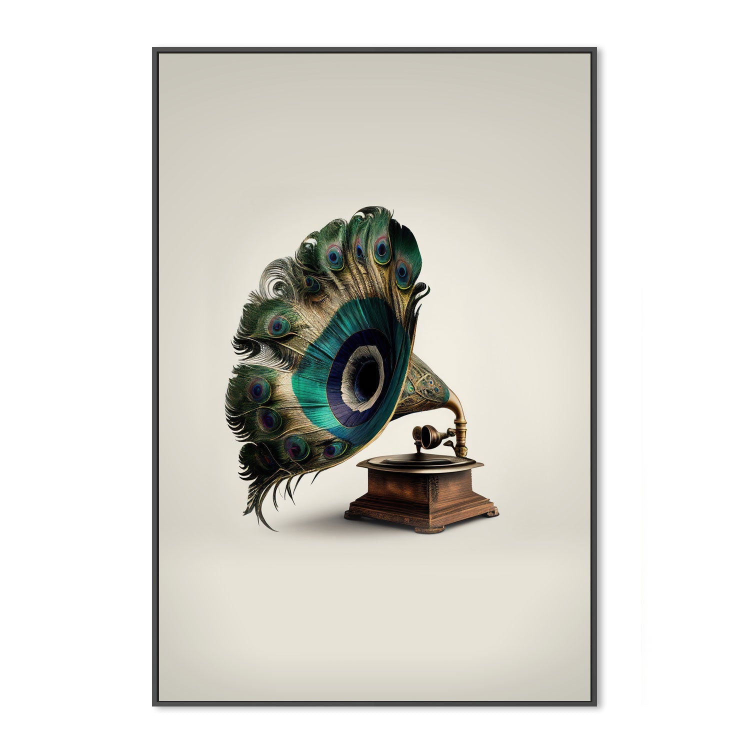 wall-art-print-canvas-poster-framed-Peacock Gramaphone-GIOIA-WALL-ART