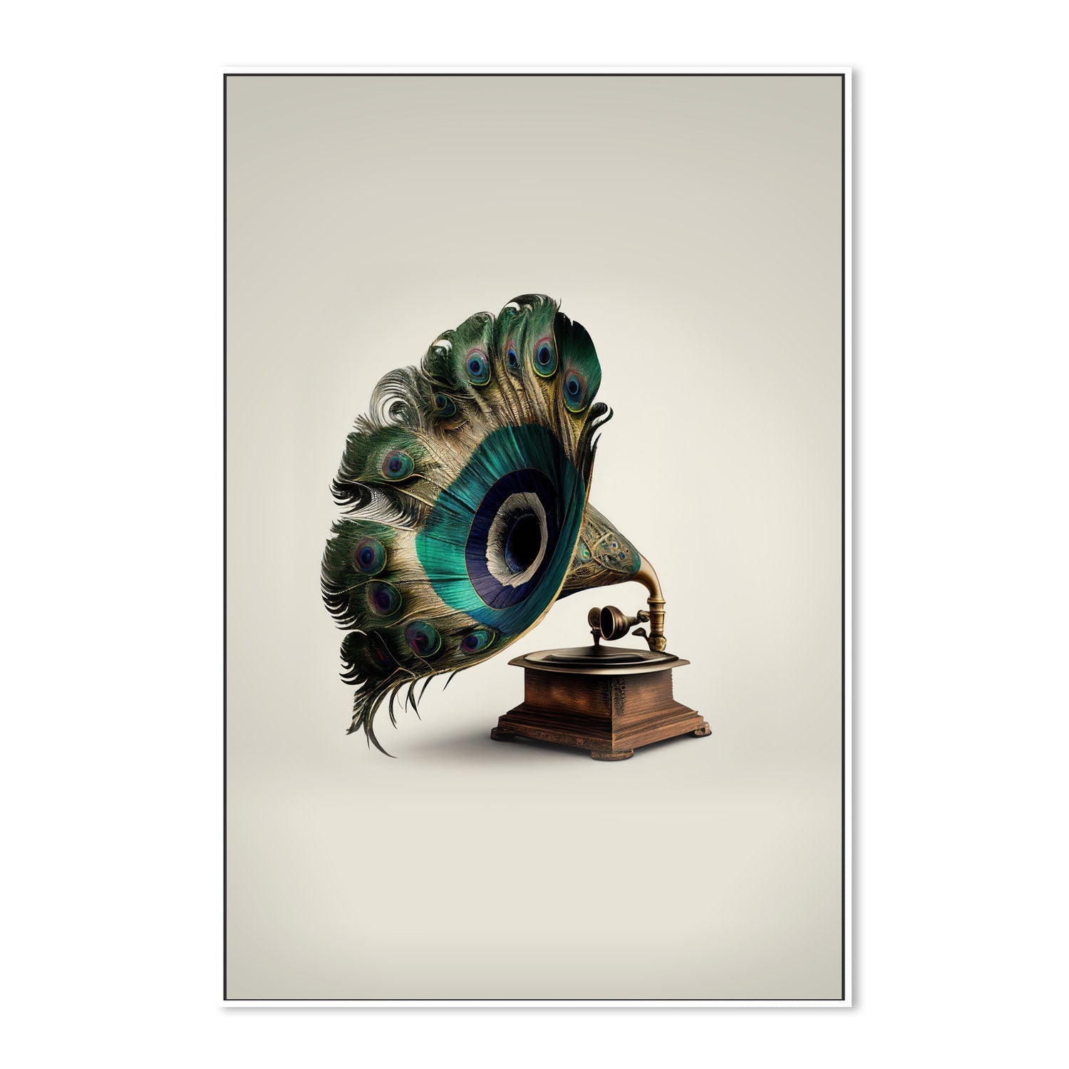 wall-art-print-canvas-poster-framed-Peacock Gramaphone-GIOIA-WALL-ART