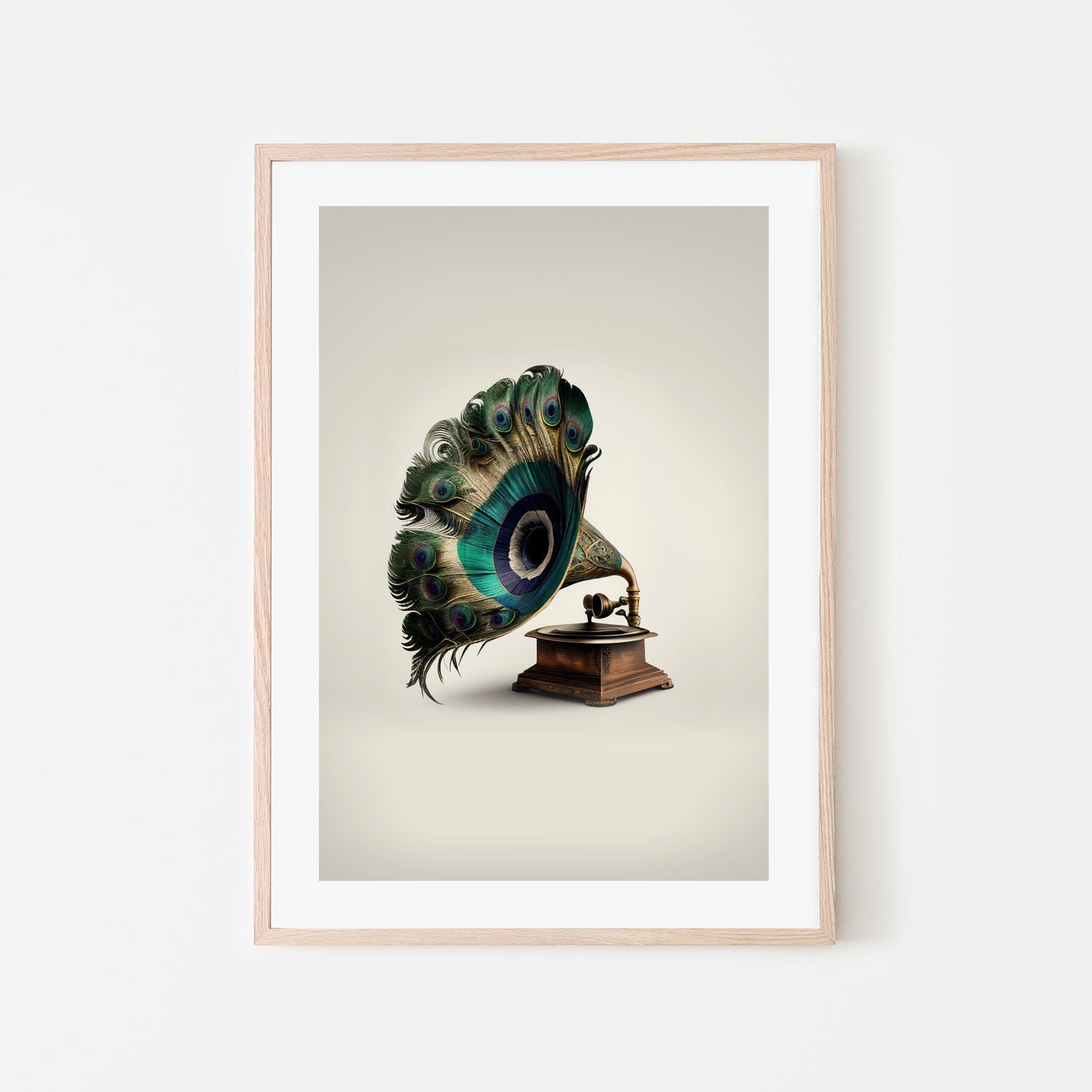 wall-art-print-canvas-poster-framed-Peacock Gramaphone-GIOIA-WALL-ART