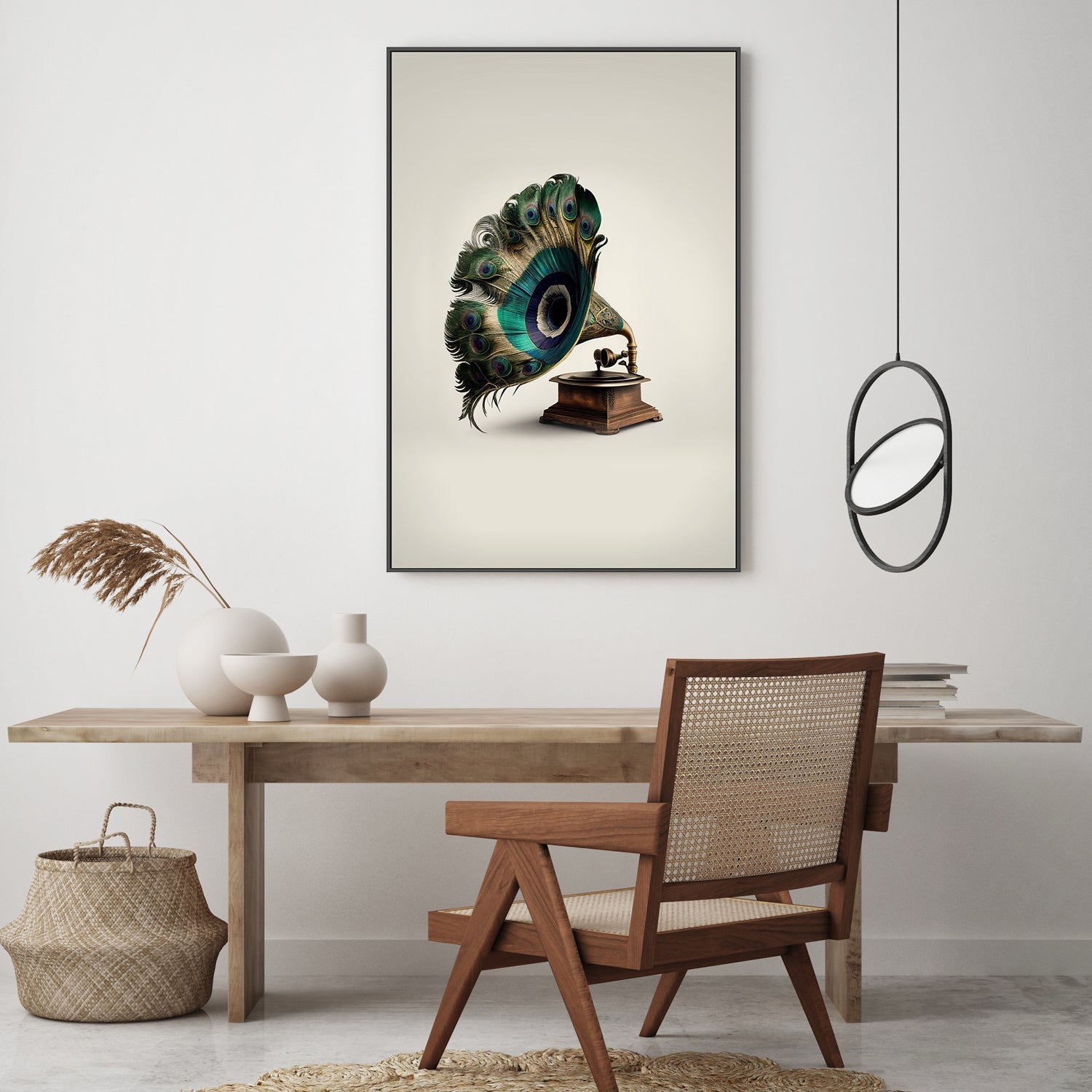 wall-art-print-canvas-poster-framed-Peacock Gramaphone-GIOIA-WALL-ART