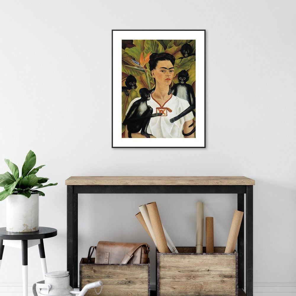 wall-art-print-canvas-poster-framed-Self Portrait With Monkeys, By Frida Kahlo-by-Gioia Wall Art-Gioia Wall Art