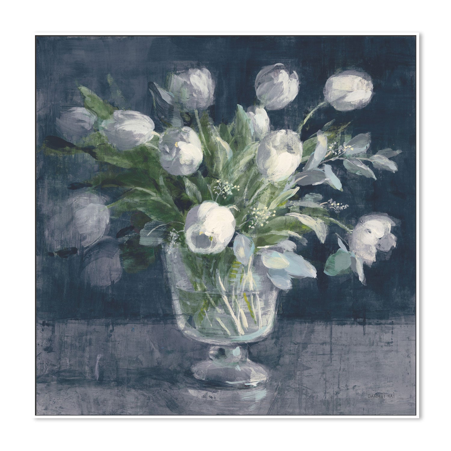 wall-art-print-canvas-poster-framed-Serene Tulips Navy , By Danhui Nai-GIOIA-WALL-ART