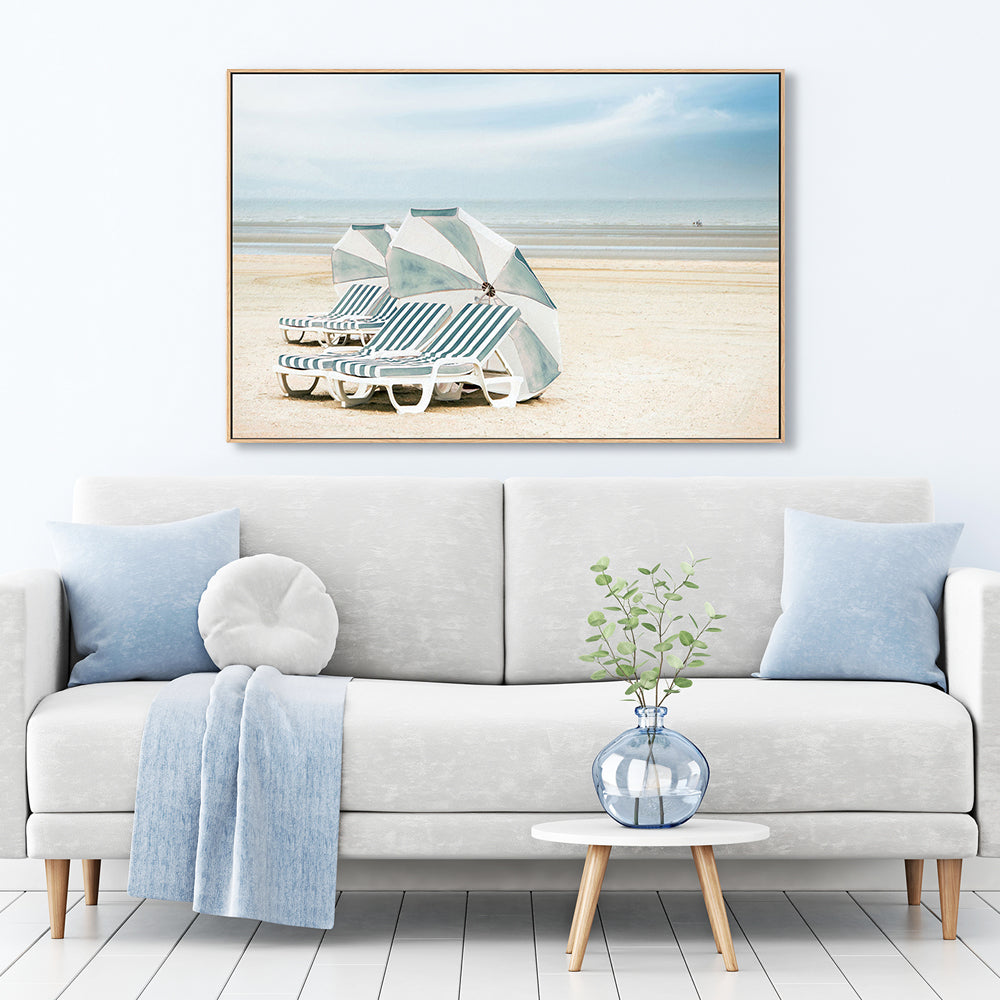 Striped Beach Chairs And Umbrellas , By Gilbert Claes |Wall Art Print