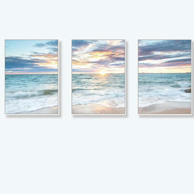 Sunrise By The Ocean, Ocean And Beach Landscape, Set Of 3 |Wall Art