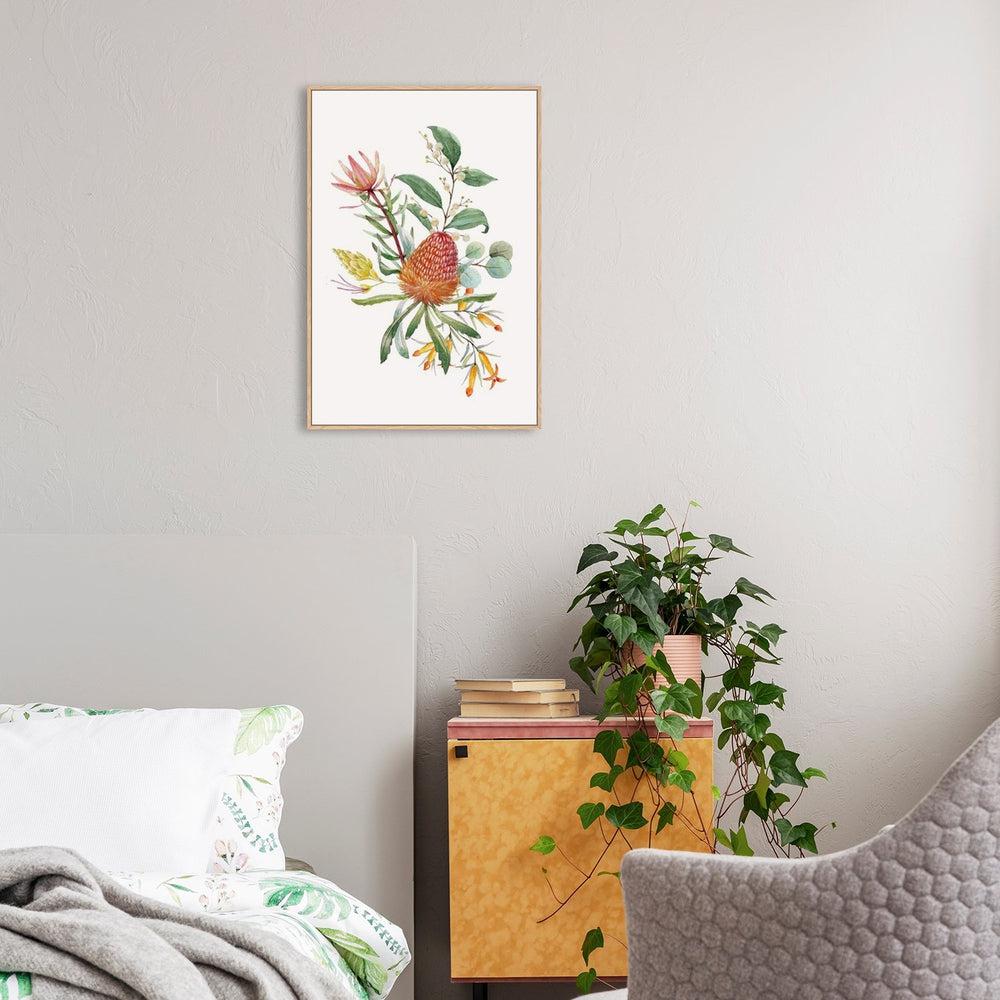 wall-art-print-canvas-poster-framed-Watercolour Bouquet, Banksias,Protea Leaves, Eucalyptus, Parrot And Cockatoo, Set Of 2-by-Gioia Wall Art-Gioia Wall Art