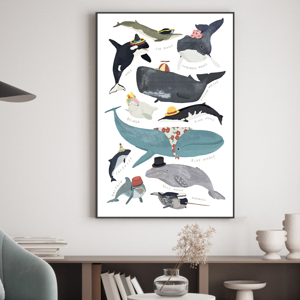 wall-art-print-canvas-poster-framed-Whales In Hats, By Hanna Melin-GIOIA-WALL-ART