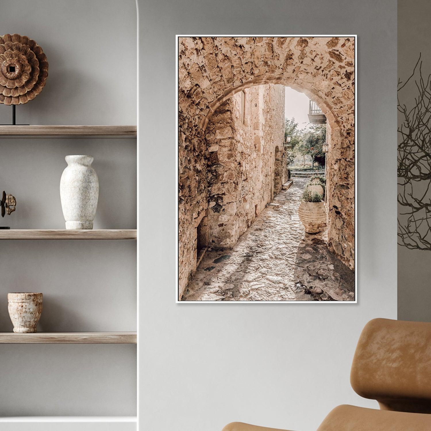 Yellow stone arch from a medieval Castle-Gioia-Prints-Framed-Canvas-Poster-GIOIA-WALL-ART