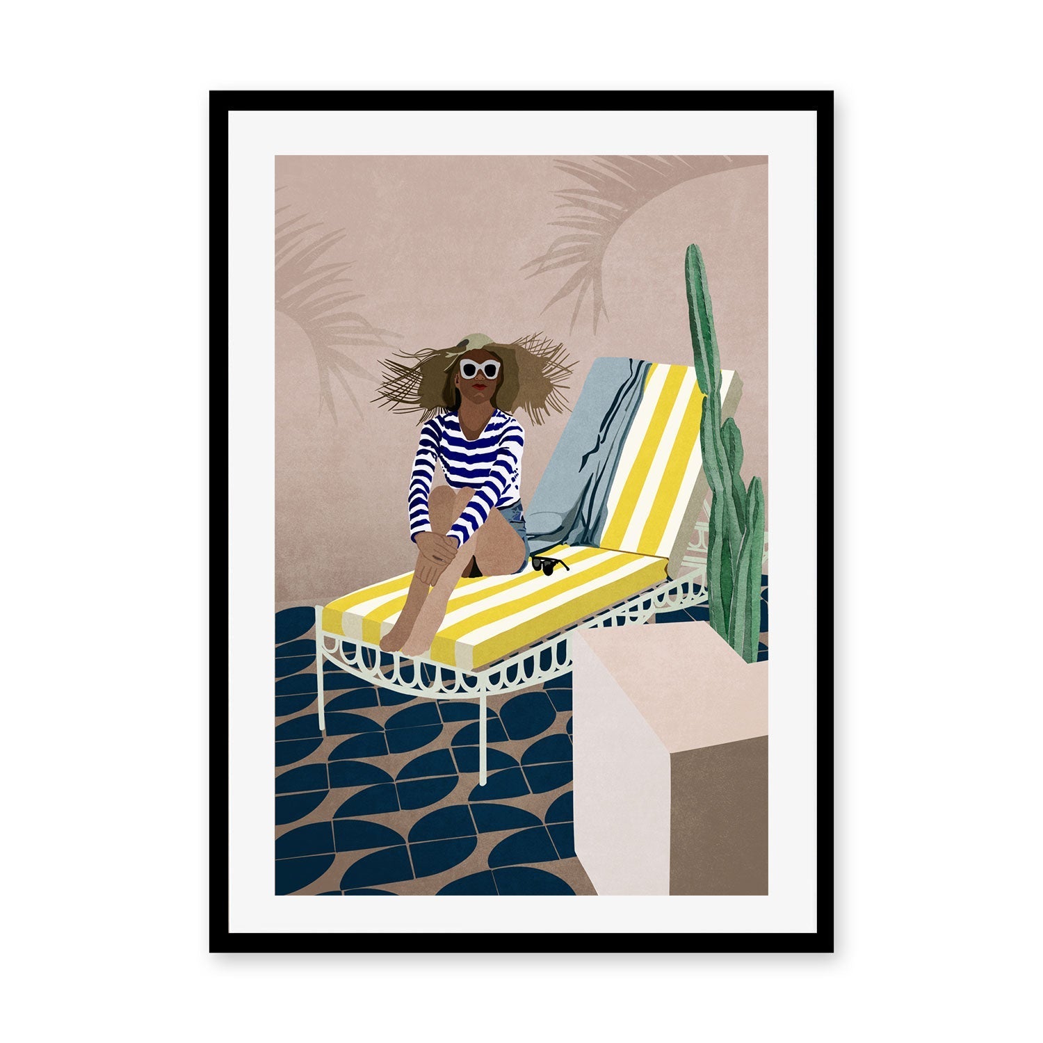 wall-art-print-canvas-poster-framed-Yellow Striped Sun Chair , By Emel Tunaboylu-GIOIA-WALL-ART