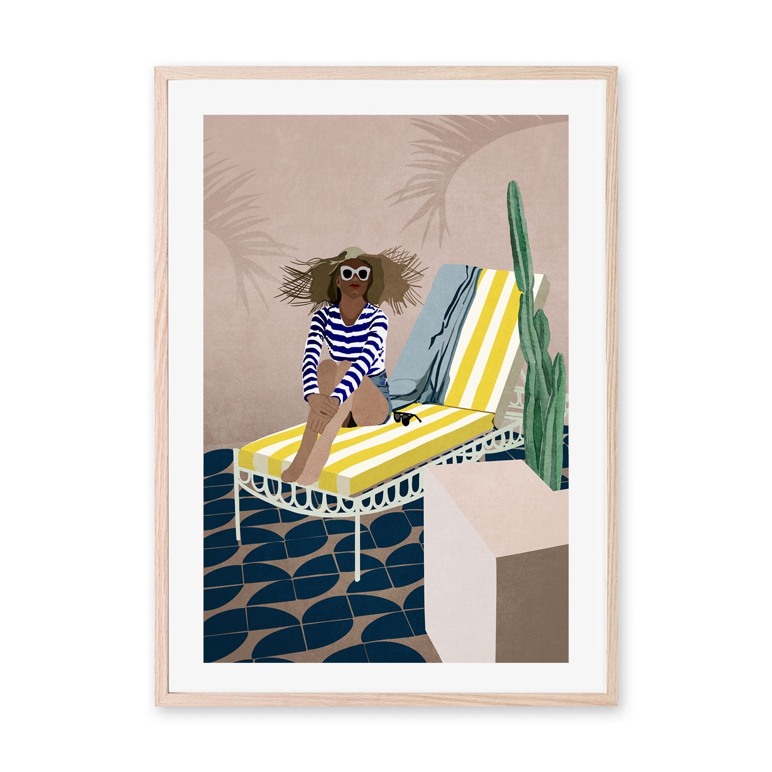 wall-art-print-canvas-poster-framed-Yellow Striped Sun Chair , By Emel Tunaboylu-GIOIA-WALL-ART