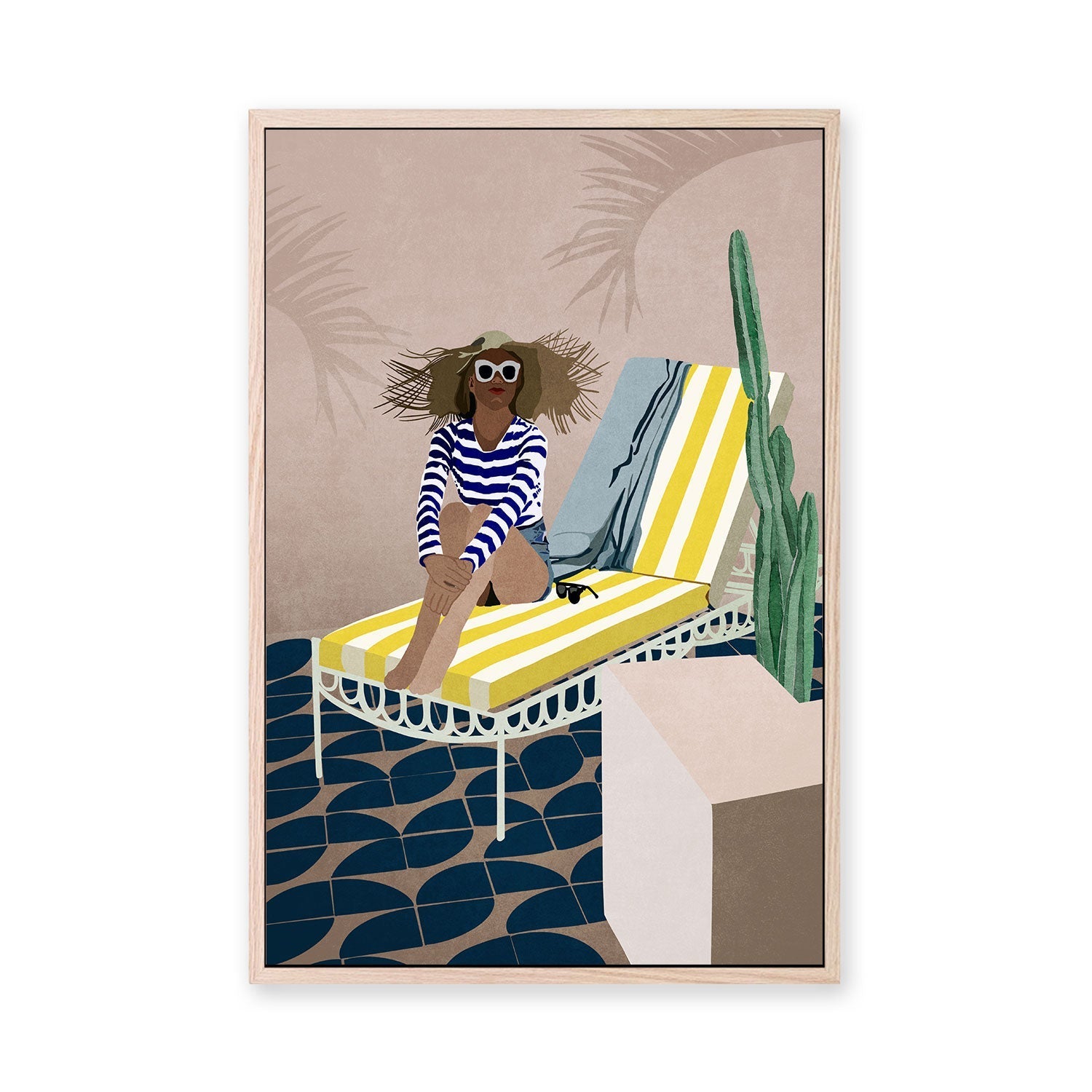 wall-art-print-canvas-poster-framed-Yellow Striped Sun Chair , By Emel Tunaboylu-GIOIA-WALL-ART